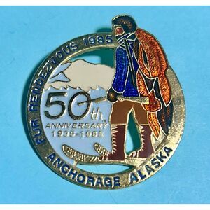 1985 Anchorage Alaska 50th Anniversary Fur Rondy Rendezvous Fur Trapper Pin